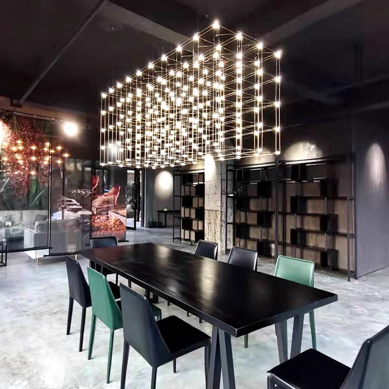 Customizable LED Light Cube Chandelier Modern RGBW Starry Sky Designer Ceiling Light Large Scale Non-Standard Project Lighting