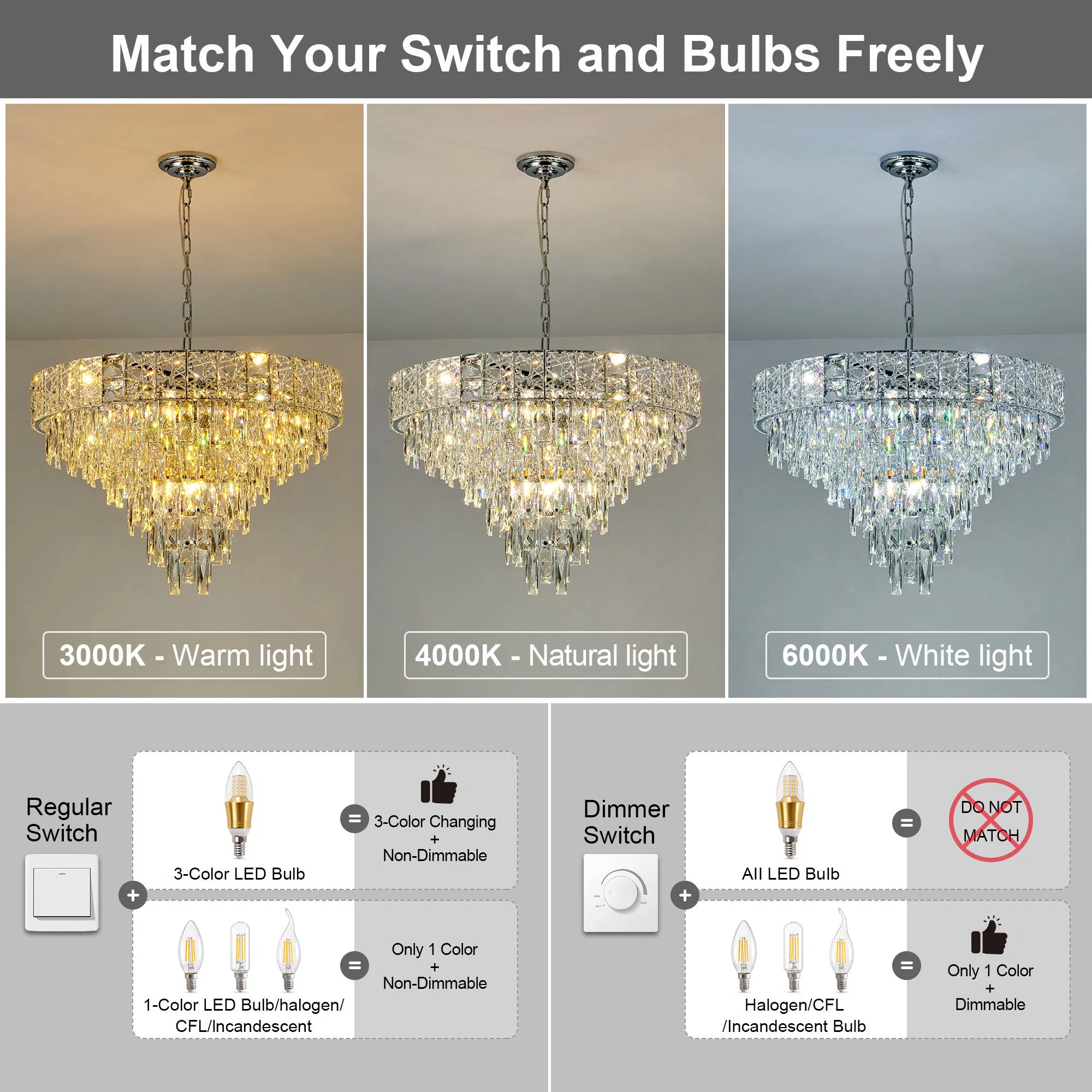 Elegant Crystal Candle Pendant Ceiling Light for Modern Dining Room