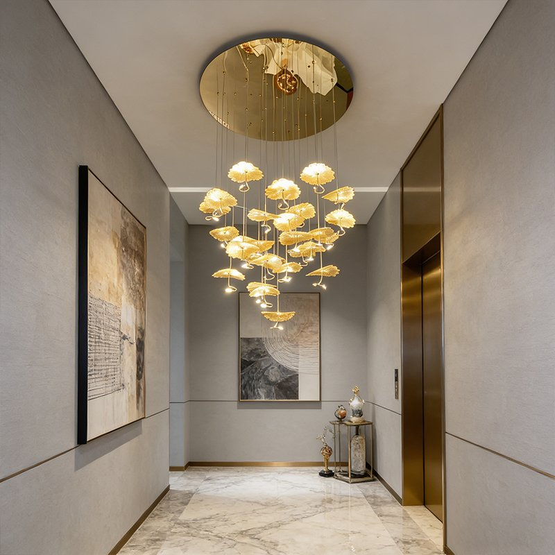 Modern Big LED Lighting Flower Stainless Steel Living Room Ceiling Decoration Chandelier