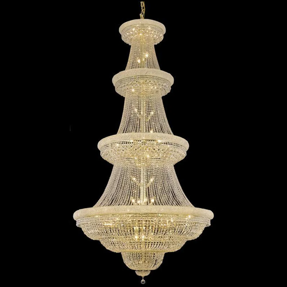 European Round Indoor Lighting Decoration LED pendant Light Golden Raindrop Crystal LED 3 Layers Chandelier