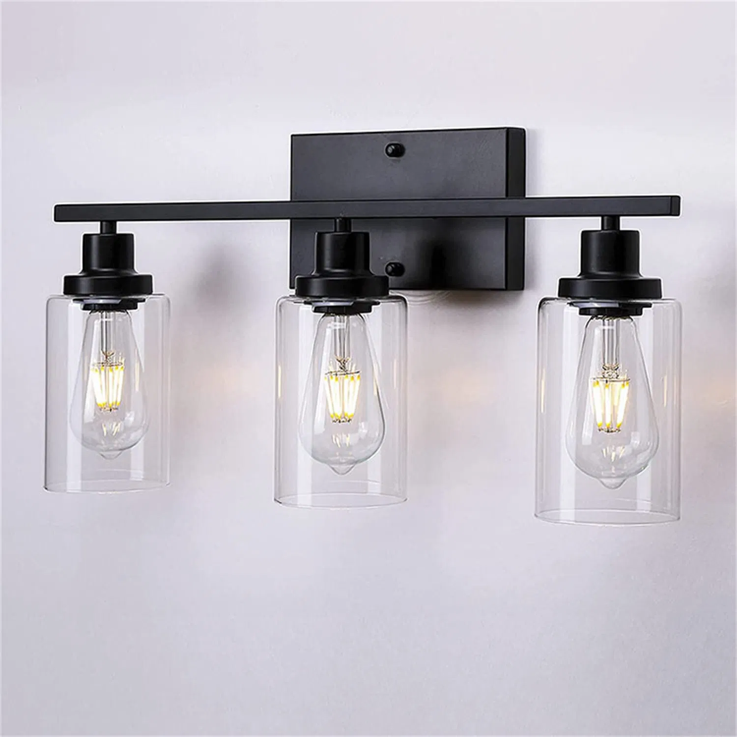 Modern Clear Glass Black Wall Lamps Vanity Mirror with LED Light Bathroom Light Vanity Light