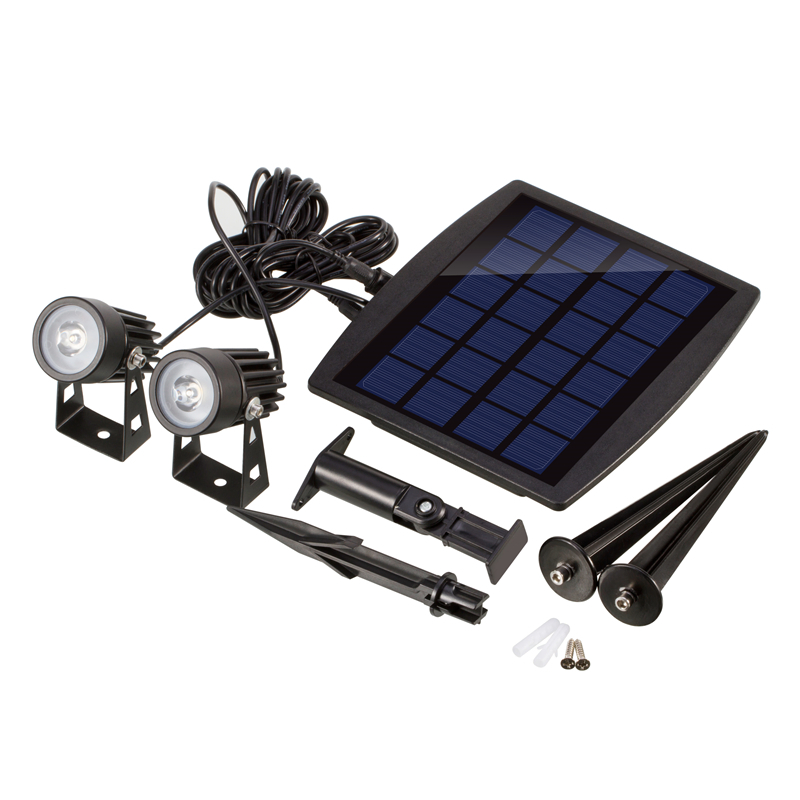 Solar Powered Adjustable Double Head LED Spotlight for Gardens