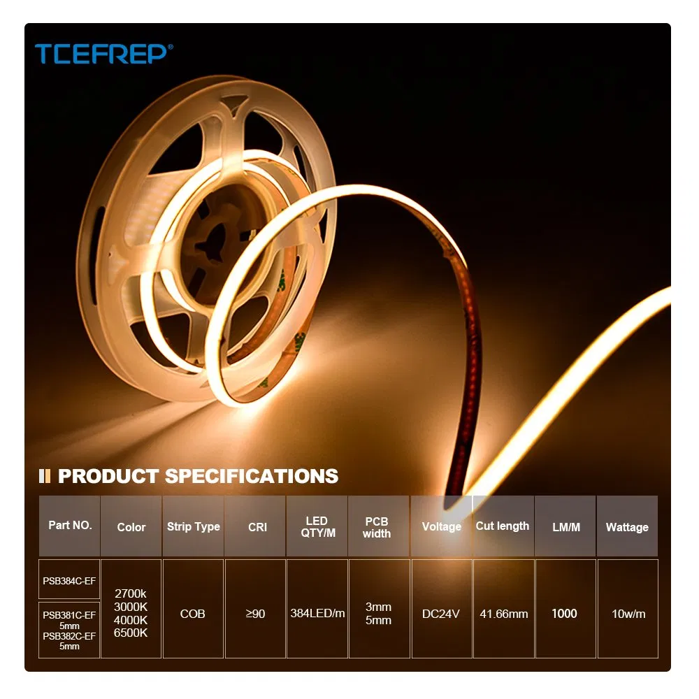 DC24V Single Color COB LED Strip Light IP20 Flexible Cuttable High Brightness