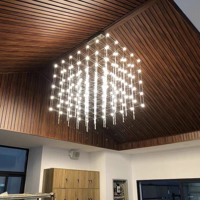 Customizable LED Light Cube Chandelier Modern RGBW Starry Sky Designer Ceiling Light Large Scale Non-Standard Project Lighting