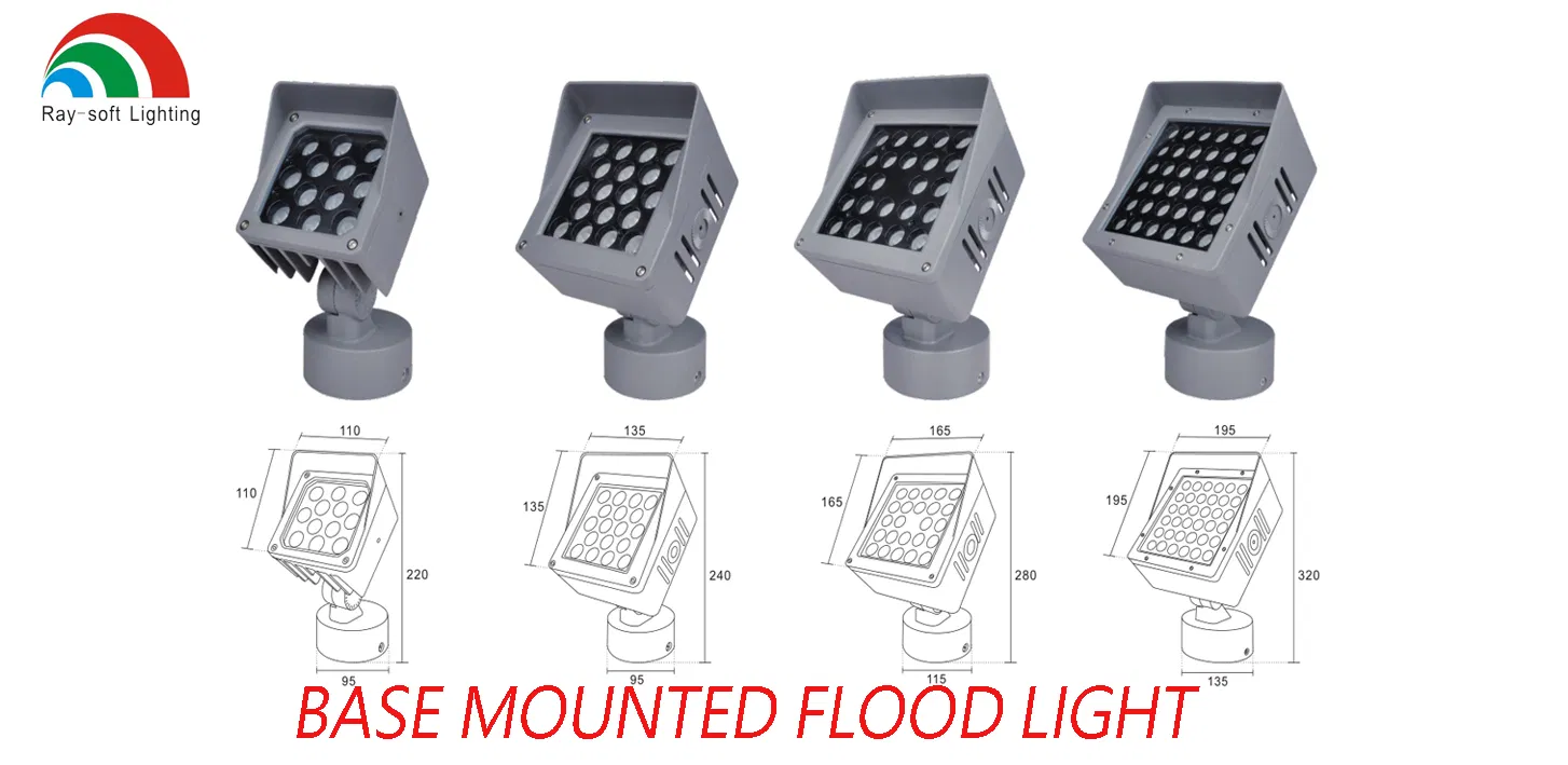 24W/36W/48W LED Anti-Glare IP65 Waterproof Square Outdoor Spike Mounted Projector Spotlight Flood Uplight