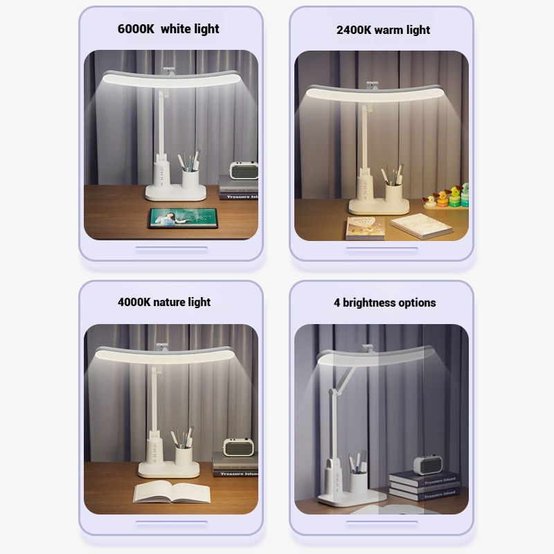 OEM ODM LED Folding Desk Lamp with Pen Holder Rechargeable Learning Timed Light Eye Protection Reading Table Lamp