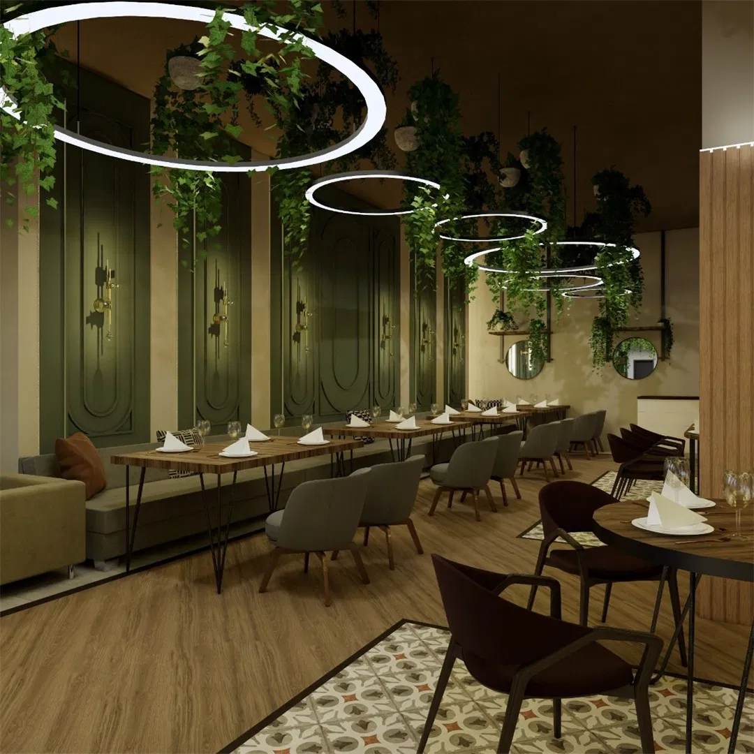 Pendant Lamp LED Rings Circle Ceiling Hanging Chandelier Black Living Dining Room Kitchen Indoor Lighting Fixture with Green Plants