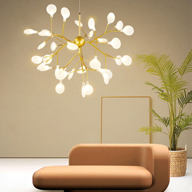 Nordic Post-Modern Personality Restaurant Living Room Pendant Lamp Bedroom Lighting 27-Lights Branch Leaf LED Firefly Chandelier