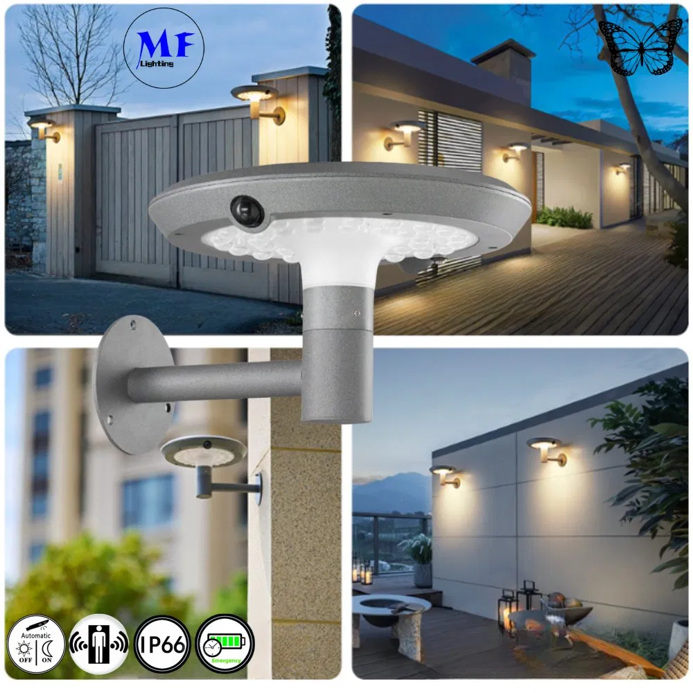 IP66 Solar Wall Pillar Garden Lamp Street Light Road Lighting Outdoor Post Top LED Solar Garden Light with PIR Motion Sensor for Yard Lawn Courtyard Backyard