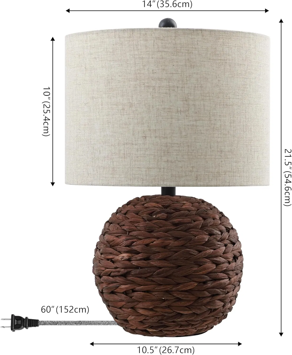 Modern Coastal Woven Rattan Globe LED Living Family Dining Bedroom Hallway Office Table Lamp
