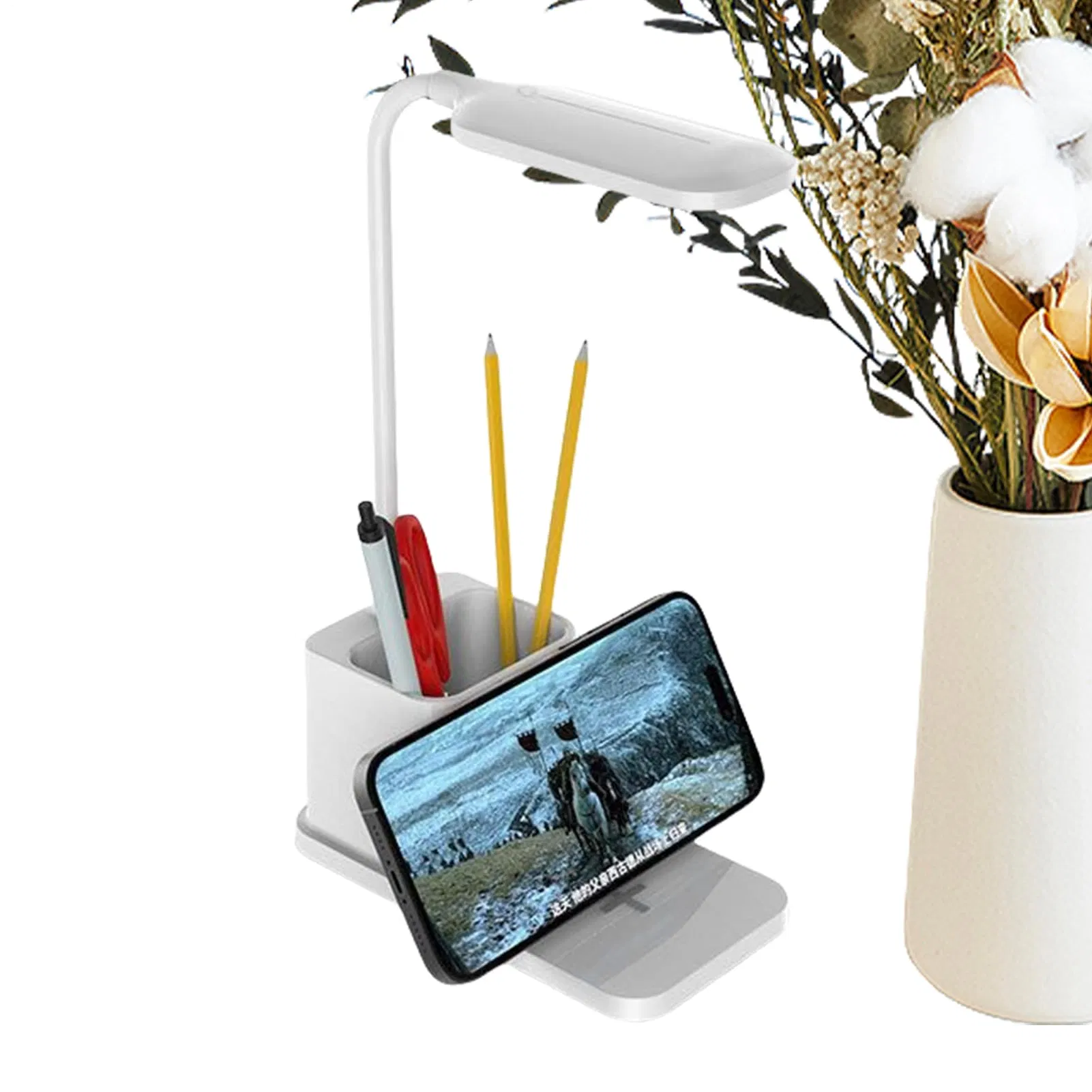 Modern Desktop LED Table Lamp Wireless Phone Charger with Pen Holder