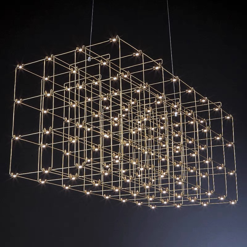 Customizable LED Light Cube Chandelier Modern RGBW Starry Sky Designer Ceiling Light Large Scale Non-Standard Project Lighting