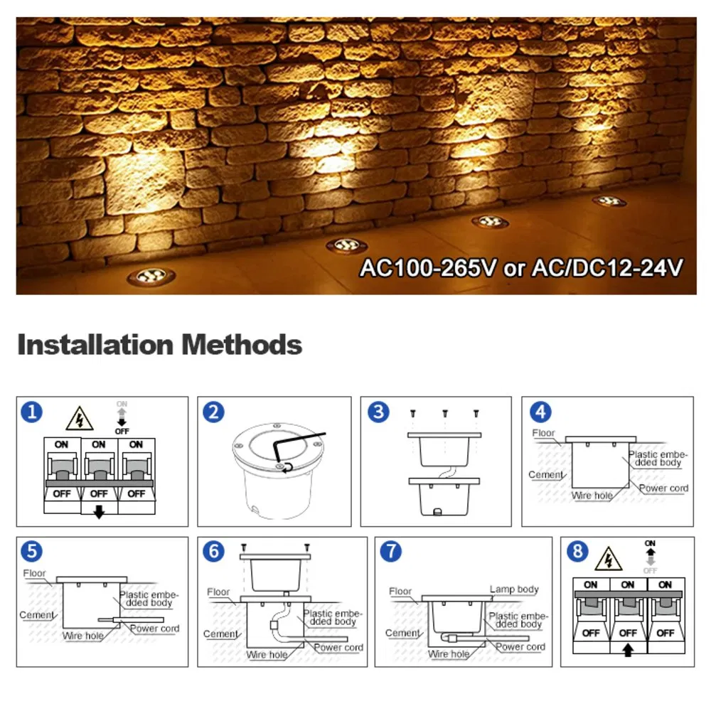 Waterproof LED Underground Lights IP67 Buried Outdoor Recessed Inground Ground Lights
