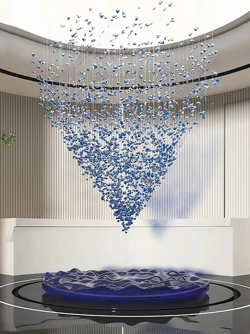 Custom Modern Hotel Lobby Villa Decoration LED Pendant Light Islamic Large Project LED Glass Chandelier Lighting (6134)