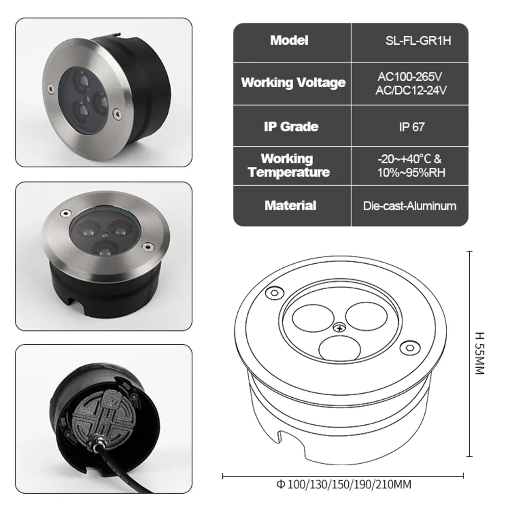 Waterproof LED Underground Lights IP67 Buried Outdoor Recessed Inground Ground Lights