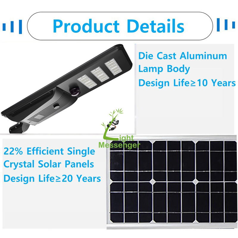 Light Messenger Smart Motion Sensor Road Outdoor Lighting Solar Powered System Battery Integrated 50W 100W 150W 200W 300W 500W All in One LED Solar Street Light