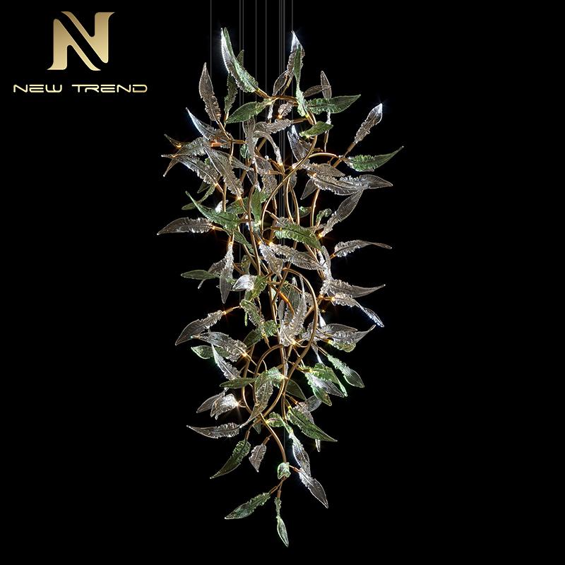 Nature Style Custom Indoor Decoration Inspired Lamp Glass Leaf Brach LED Chandelier