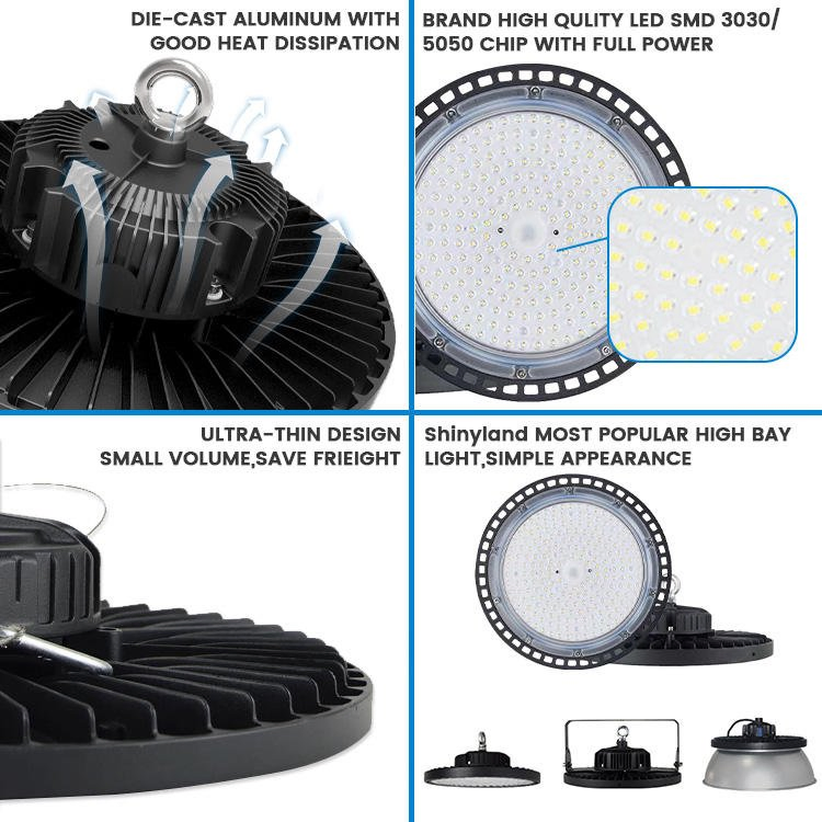 IP65 LED High Bay Light 100W 150W 200W Workshop Factory UFO Highbay Lamps Industrial Lights