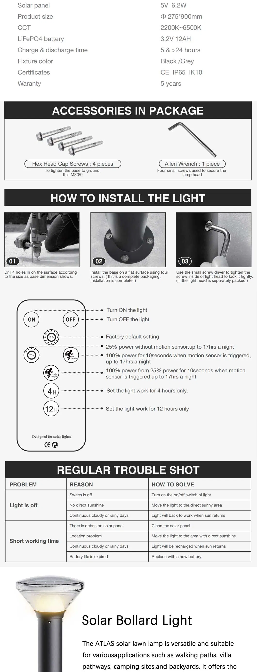 Solar LED Bollard Light 3