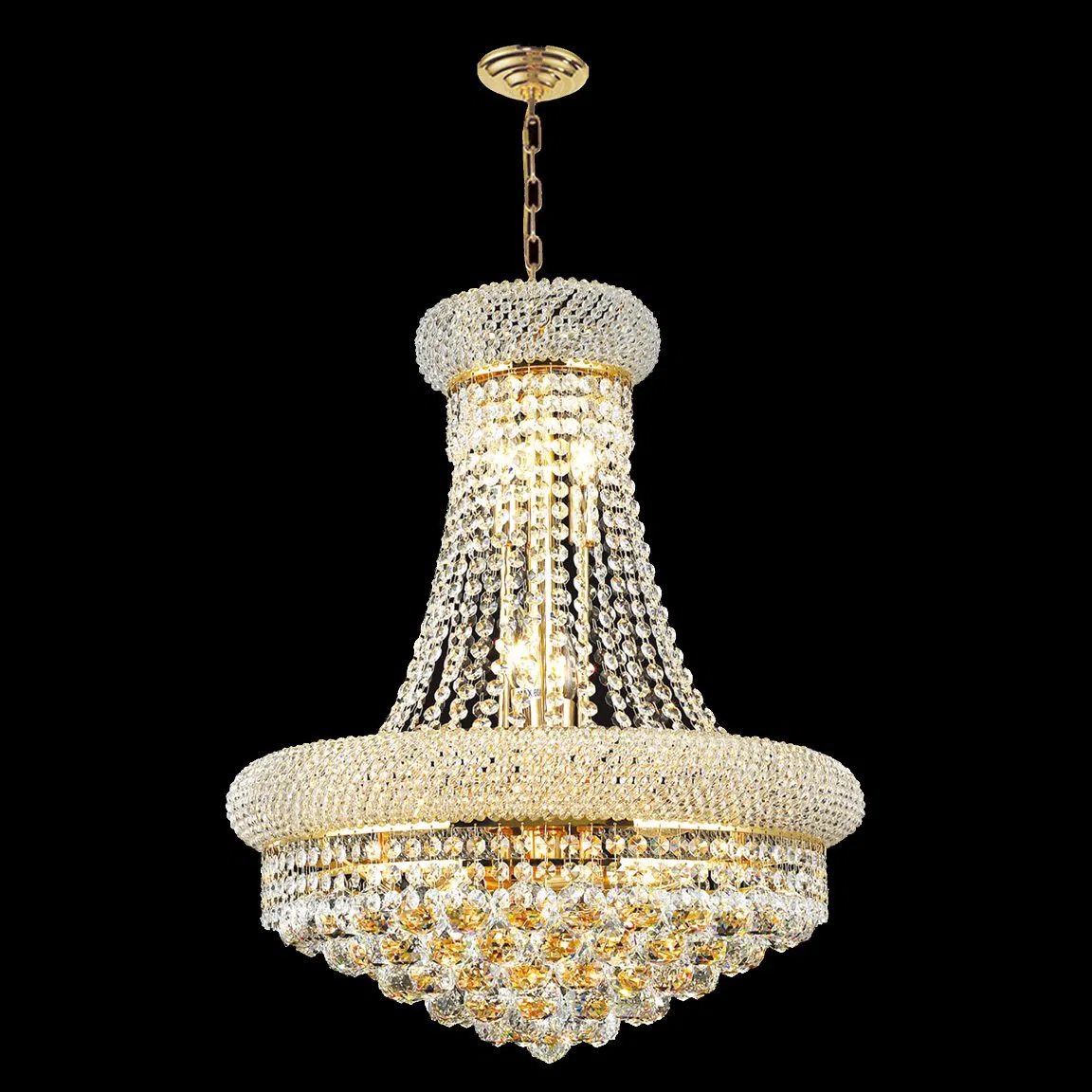 Dining Size Living Room Suspension Luster LED Luxury French Empire Gold Crystal Chandelier Lighting Modern Crystal Pendant Hanging Light