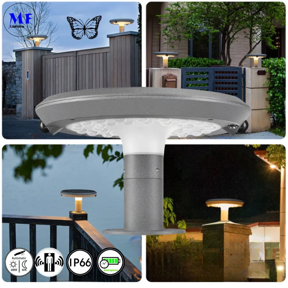 IP66 Solar Wall Pillar Garden Lamp Street Light Road Lighting Outdoor Post Top LED Solar Garden Light with PIR Motion Sensor for Yard Lawn Courtyard Backyard