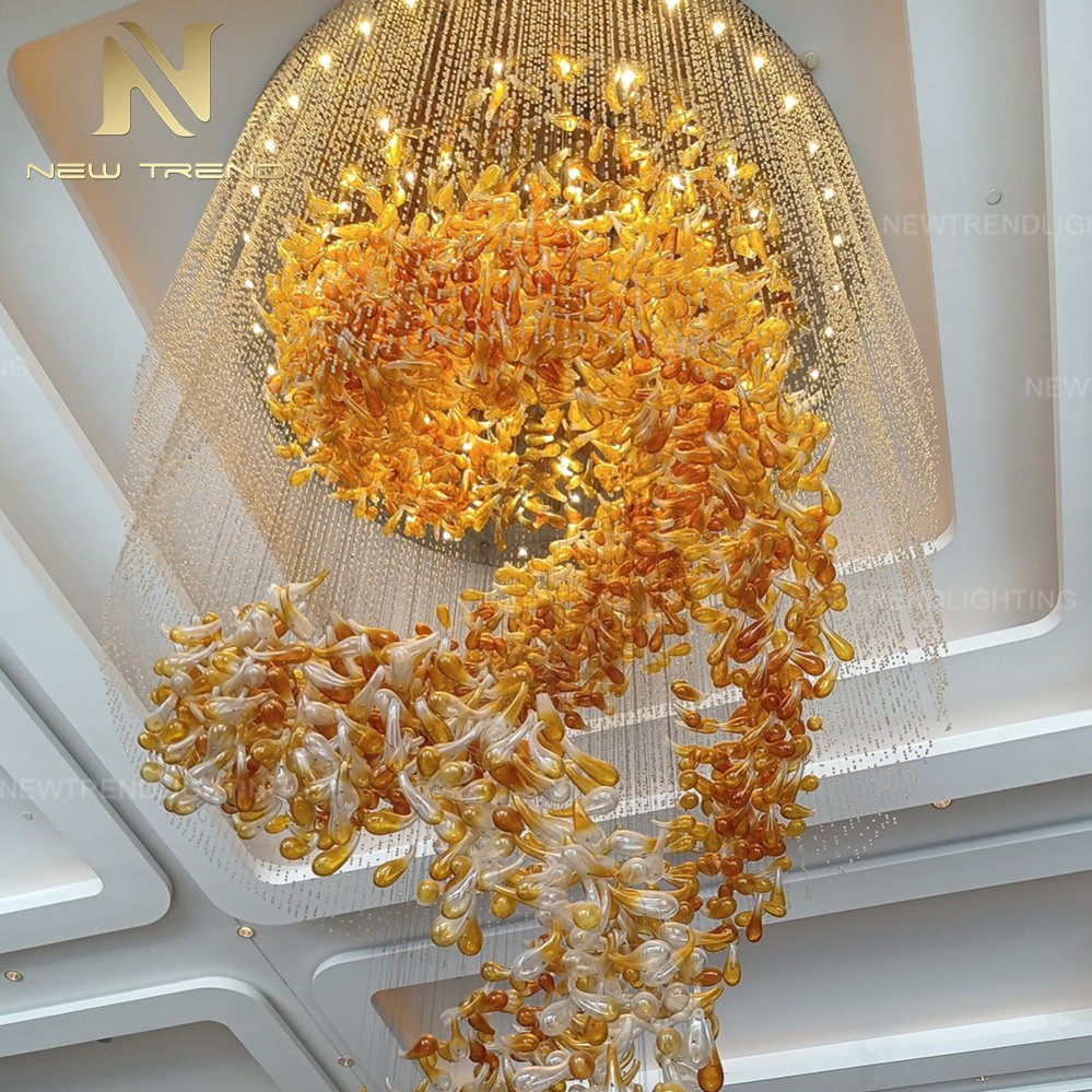 Luxury Bespoke Large Lighting Villa Hall Hotel Lobby Staircase Glass LED Chandelier
