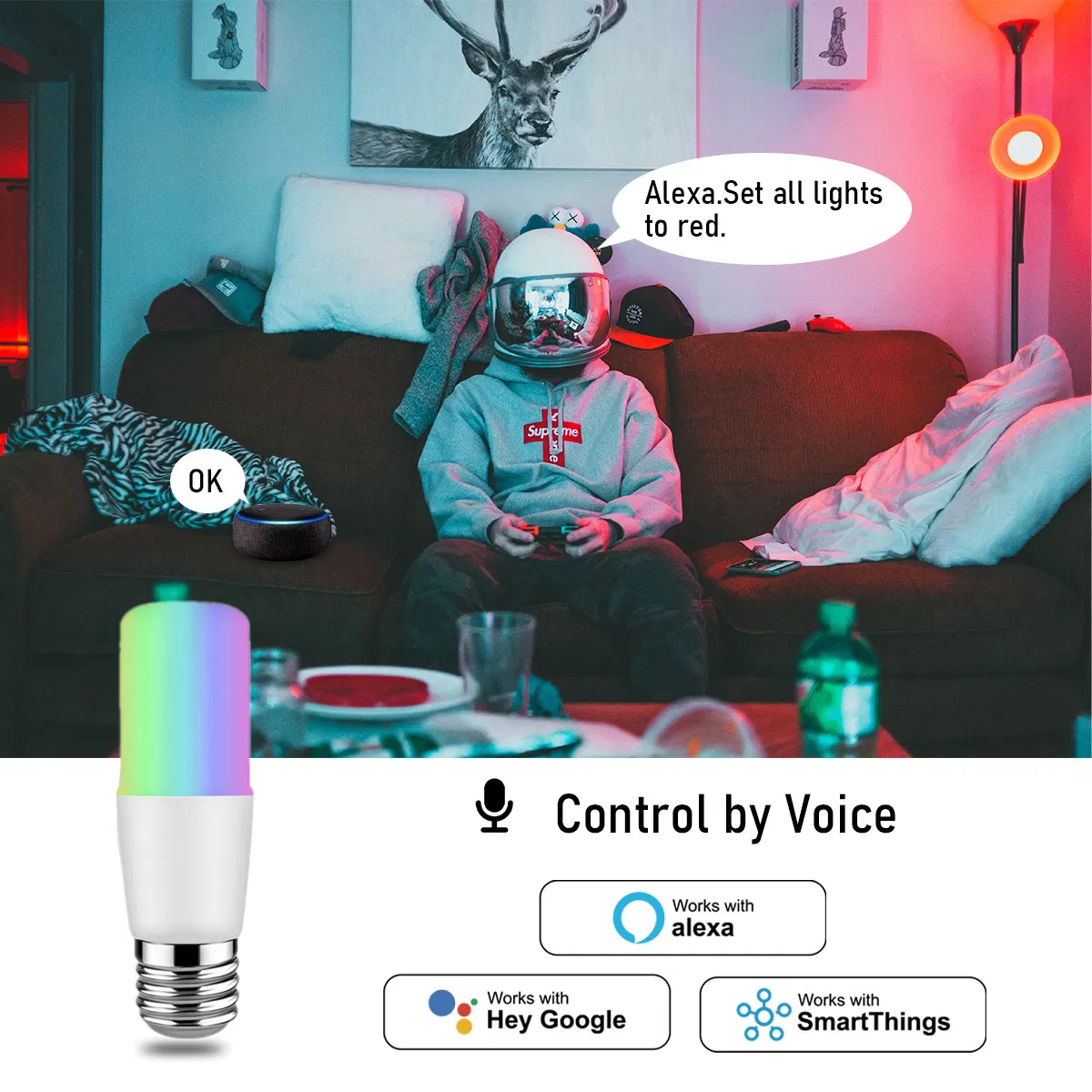 Tuya Smart Light Bulb APP Control 2700K-6500K Rgbcw+CCT Smart Bulb Google Home 10W E26 E27 B22 T37 LED Tuya WiFi Smart Life Bulb