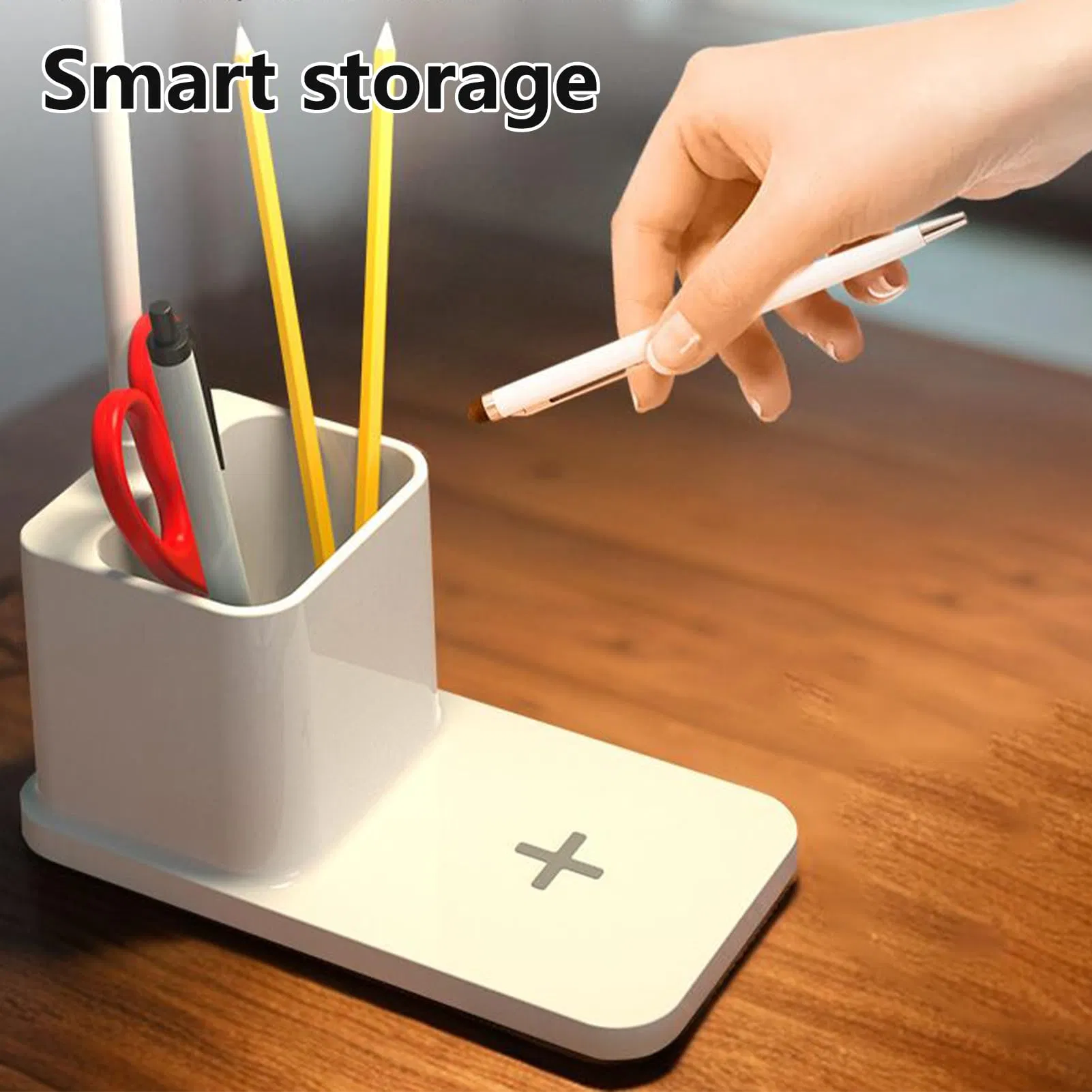 Modern Desktop LED Table Lamp Wireless Phone Charger with Pen Holder