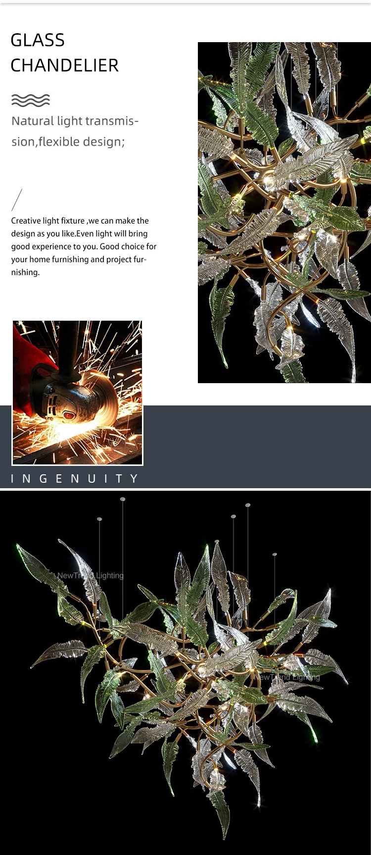 Glass Leaf Brach LED Chandelier 2