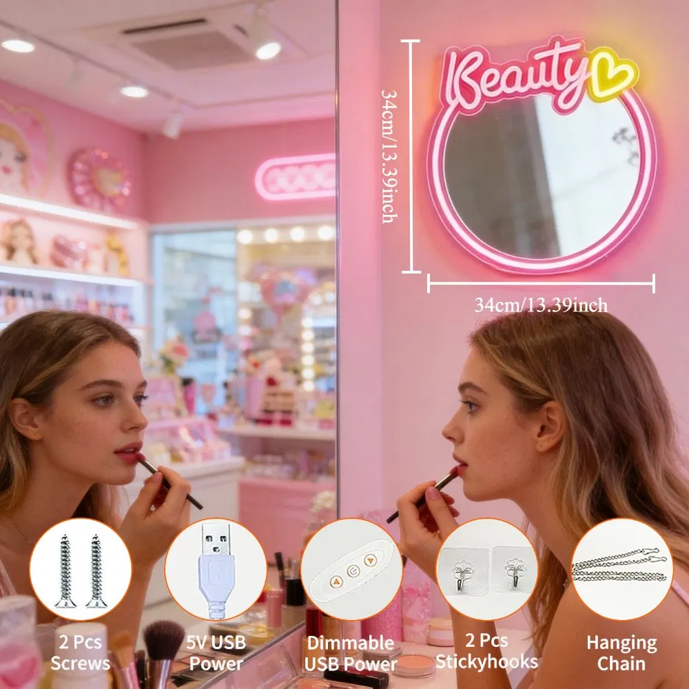 LED Vanity Mirror Neon Light, USB Powered, Dimmable, Makeup Mirror Lamp for Bedroom, Vanity Desk, Beauty Salon, Live Stream Background, Creative Gift for Girls