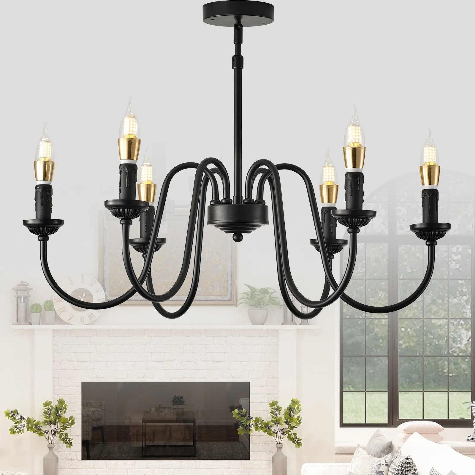 6 Black Pendant Lights Suitable for Living Room, Dining Room, Bedroom, Kitchen E12 Lamp Head