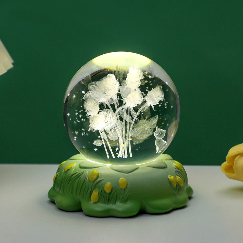 Wholesale Price 3D Crystal Ball Table Lamp USB Plug-in Bedroom Romantic Atmosphere Round Ball LED Flower Night Lamp