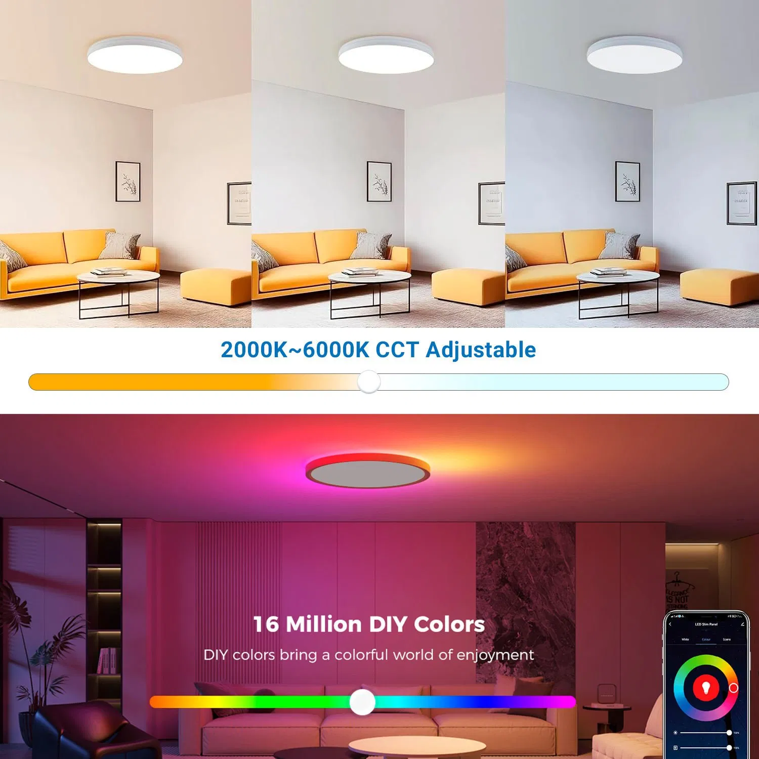 Modern Flush Alexa Google Home Tuya APP for Bedroom Living Room Rgbcw LED Ceiling Light
