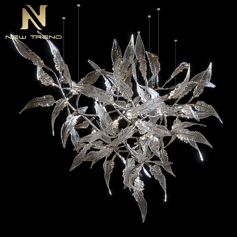 Nature Style Custom Indoor Decoration Inspired Lamp Glass Leaf Brach LED Chandelier