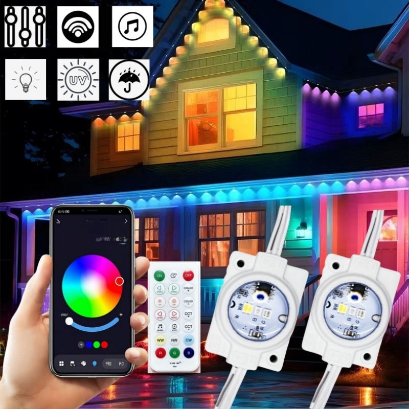 108FT Smart RGBW LED Permanent Outdoor Eave Light Waterproof 72LEDs Remote APP Christmas Holiday Decoration