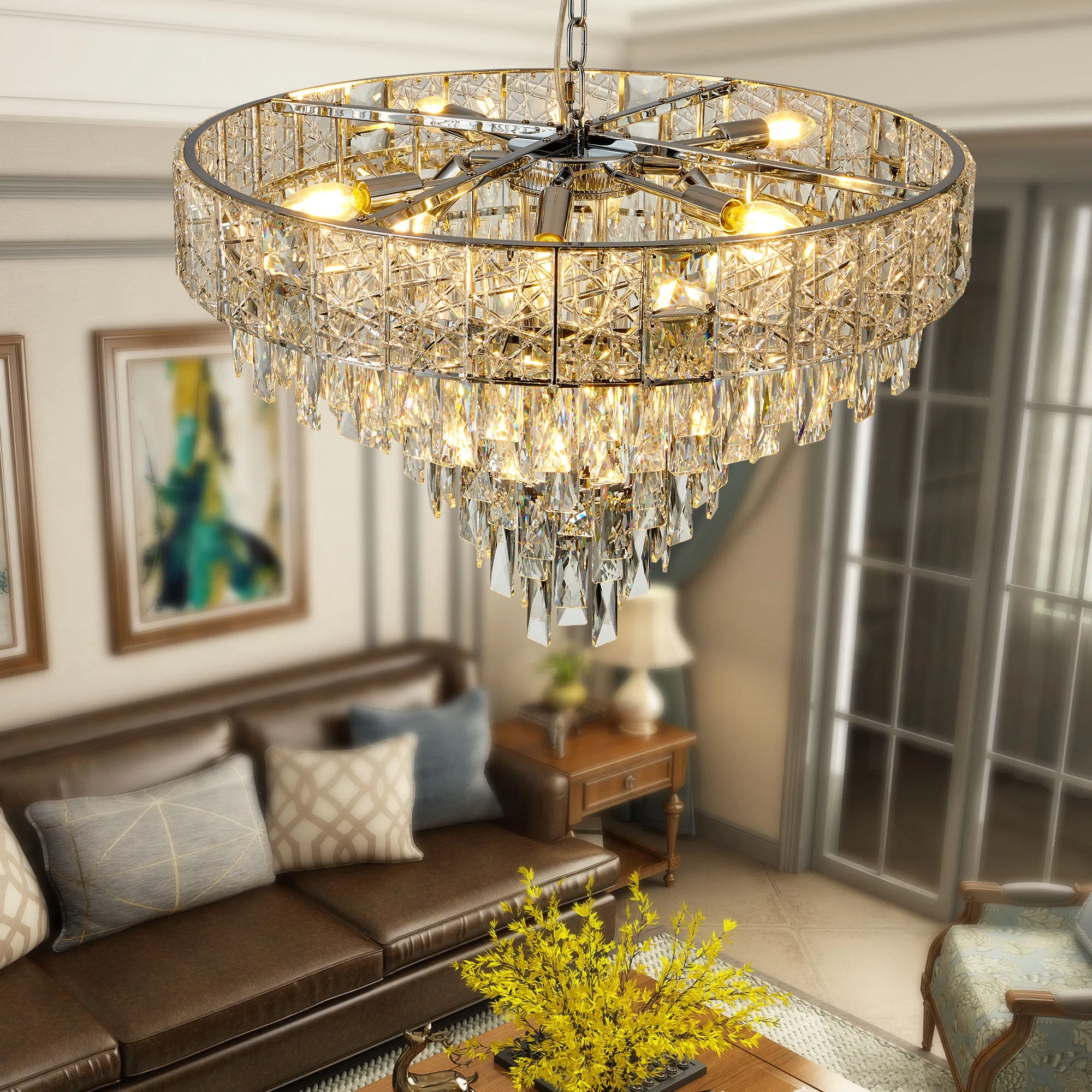 Elegant Crystal Candle Pendant Ceiling Light for Modern Dining Room