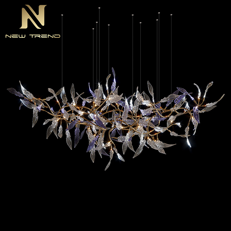 Nature Style Custom Indoor Decoration Inspired Lamp Glass Leaf Brach LED Chandelier