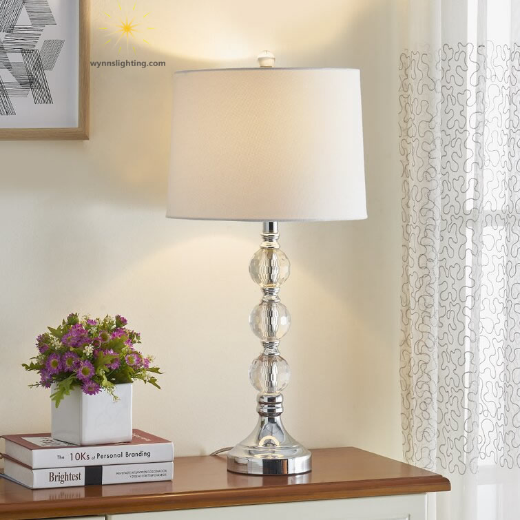 Bedside Table Light Fabric Linen Shade Crystal Stand Light Bedroom Reading Nightlight LED Desk Lamp