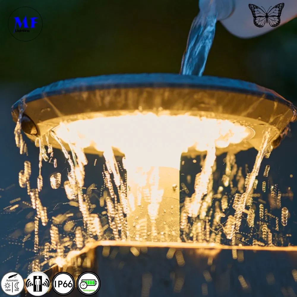 IP66 Solar Wall Pillar Garden Lamp Street Light Road Lighting Outdoor Post Top LED Solar Garden Light with PIR Motion Sensor for Yard Lawn Courtyard Backyard