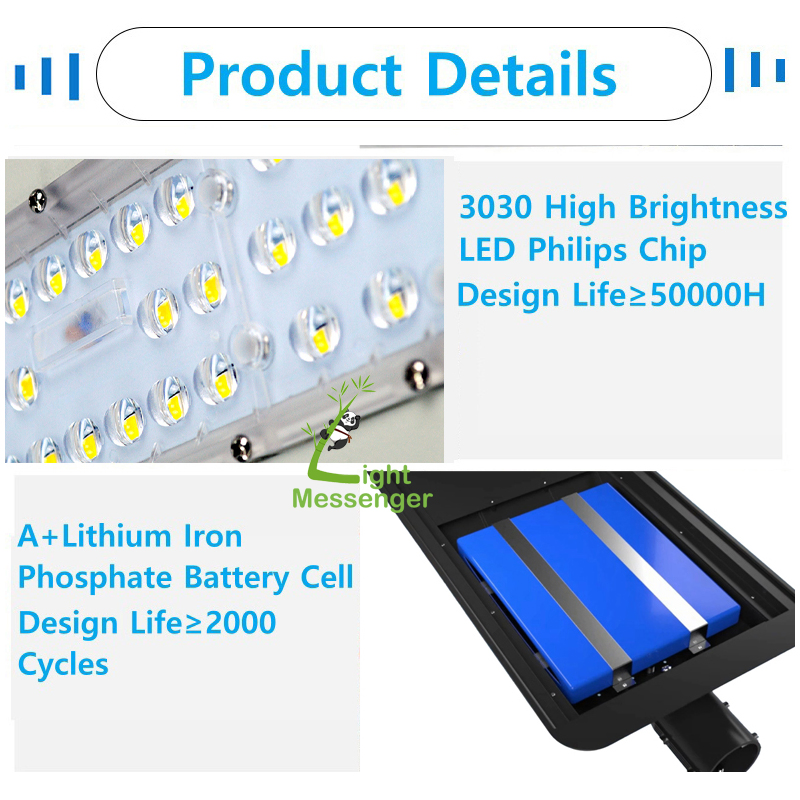 Light Messenger Smart Motion Sensor Road Outdoor Lighting Solar Powered System Battery Integrated 50W 100W 150W 200W 300W 500W All in One LED Solar Street Light