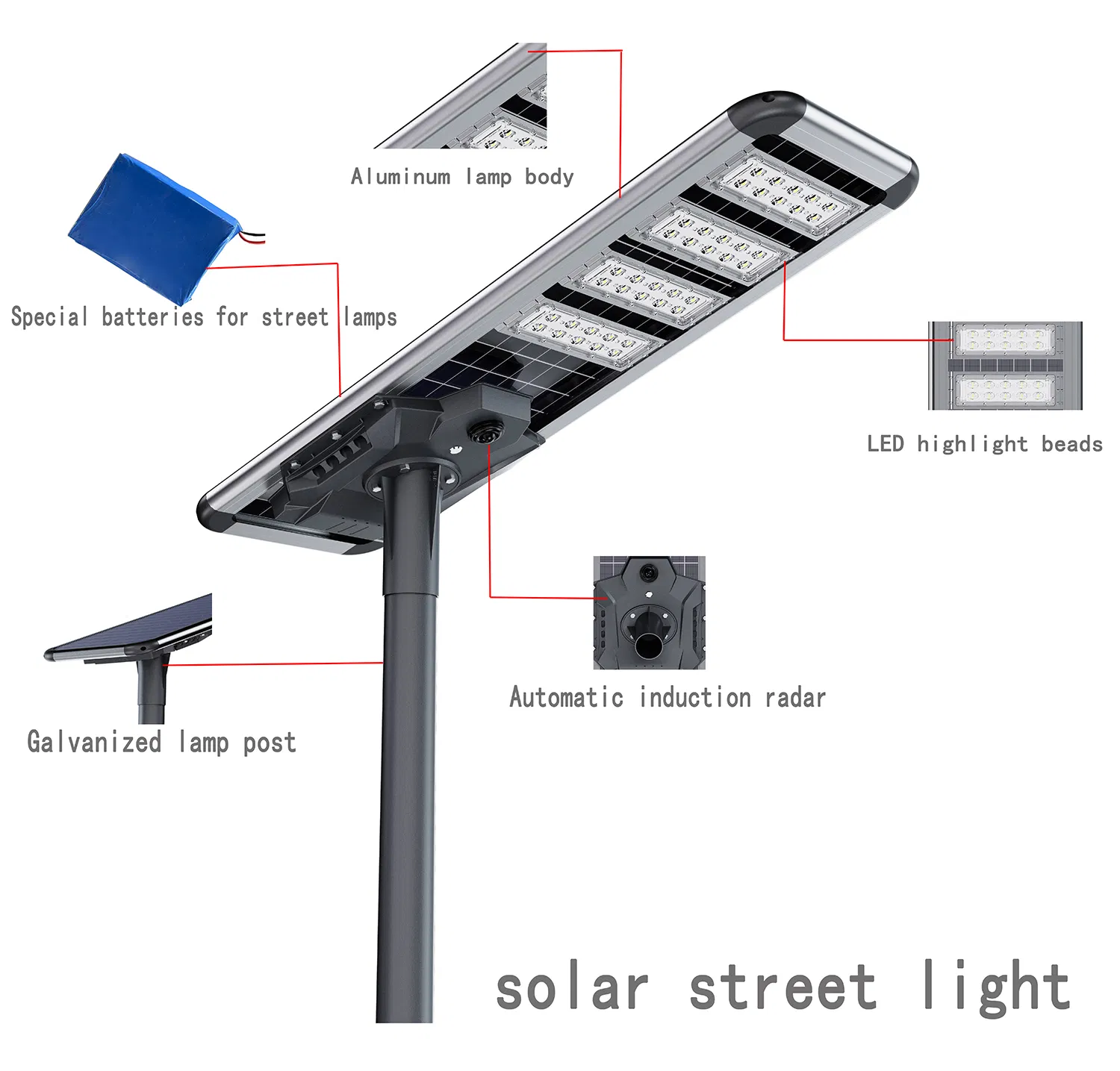 LED Street Light 3m-12m Solar Light Sustainable Lighting Fore Highway Bright Outdoor Waterproof IP65 Street Lamp