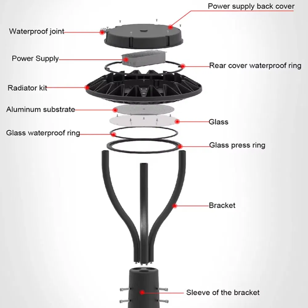 Top Post Garden Urban Light 150W/120W/100W/80W/60W LED Pole Light IP65 Waterproof Outdoor Garden Lighting Opulent LED Street Lighting