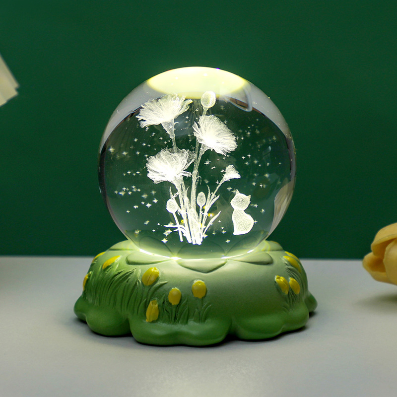 Wholesale Price 3D Crystal Ball Table Lamp USB Plug-in Bedroom Romantic Atmosphere Round Ball LED Flower Night Lamp