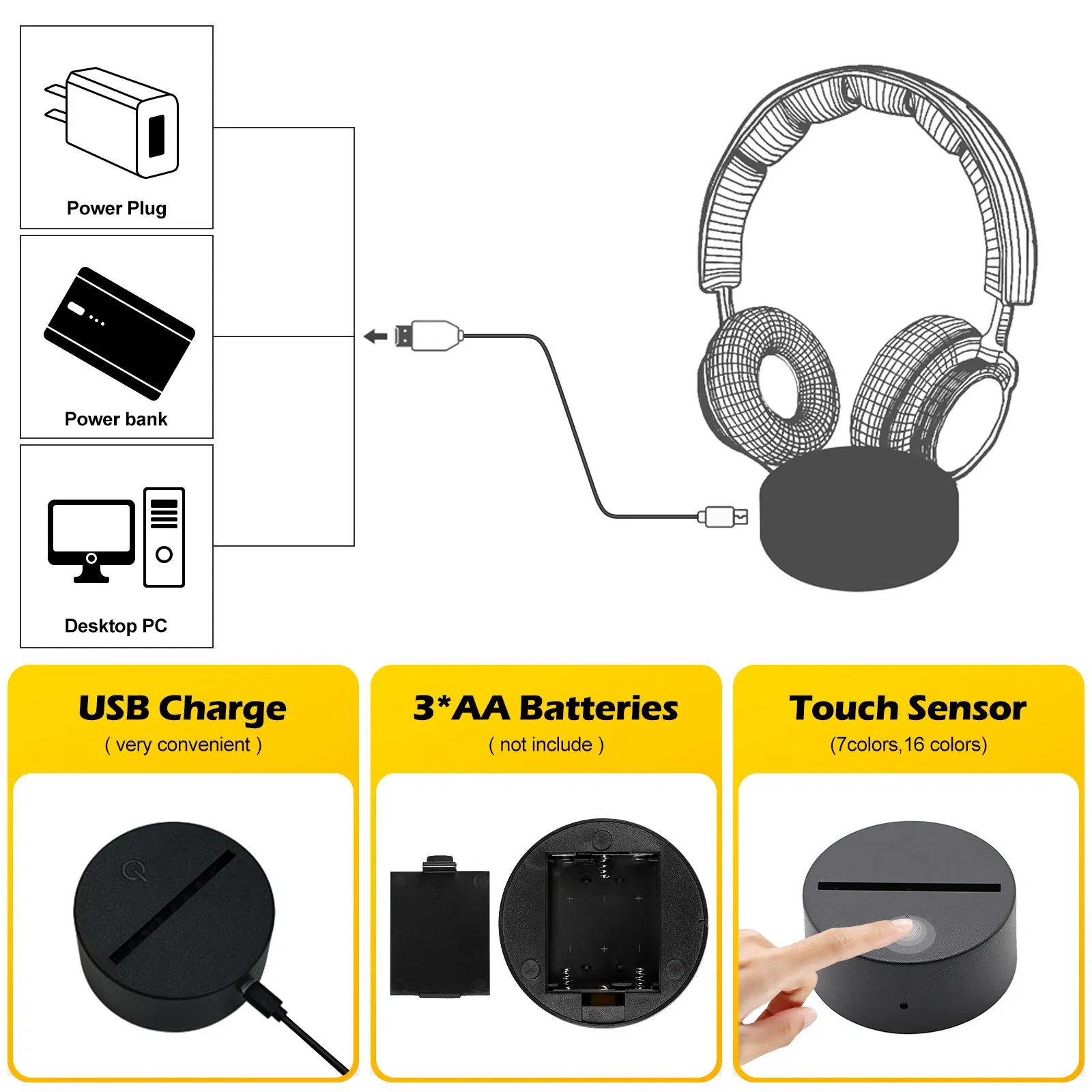 Creative 3D Illusion Anime Acrylic Table Desk Base LED Christmas Lamp Kid's Room Decor Night Light Base