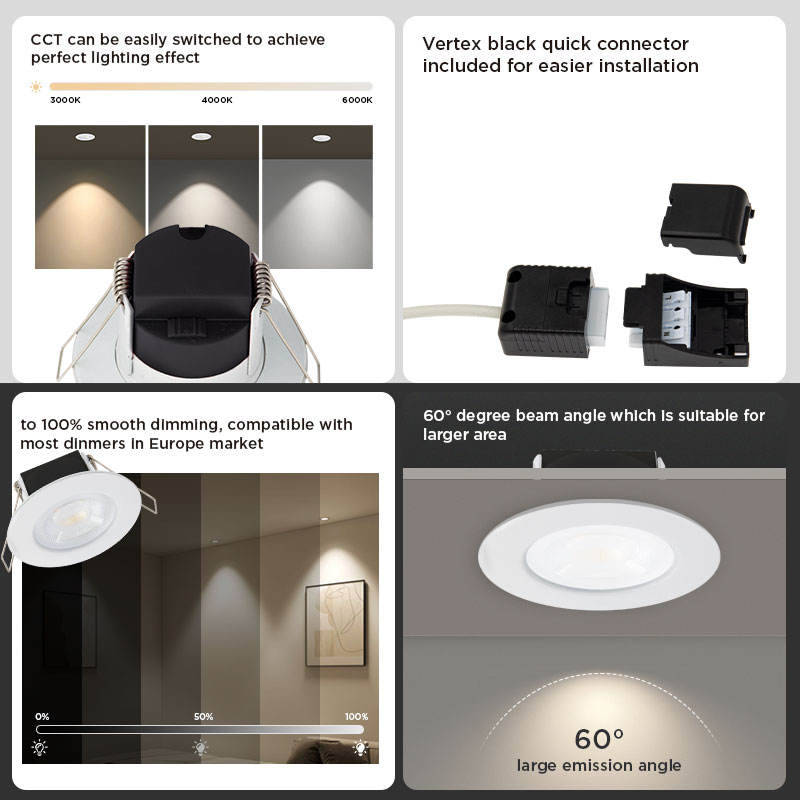 60 Degree Beam Angle SMD Spot Light IP65 Waterproof Dimmable Bathroom Kitchen Recessed Light 55-65mm Cutout Home LED Downlight