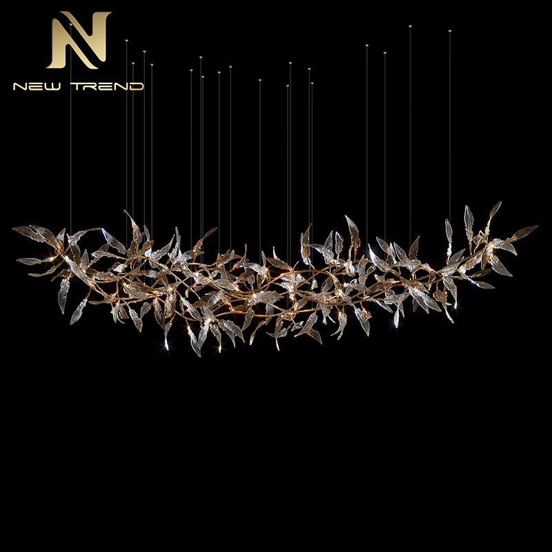 Nature Style Custom Indoor Decoration Inspired Lamp Glass Leaf Brach LED Chandelier