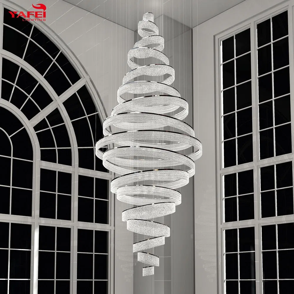 Style Indoor Decoration Hotel Lobby Staircase Villa Crystal LED Ring Luxury Chandelier