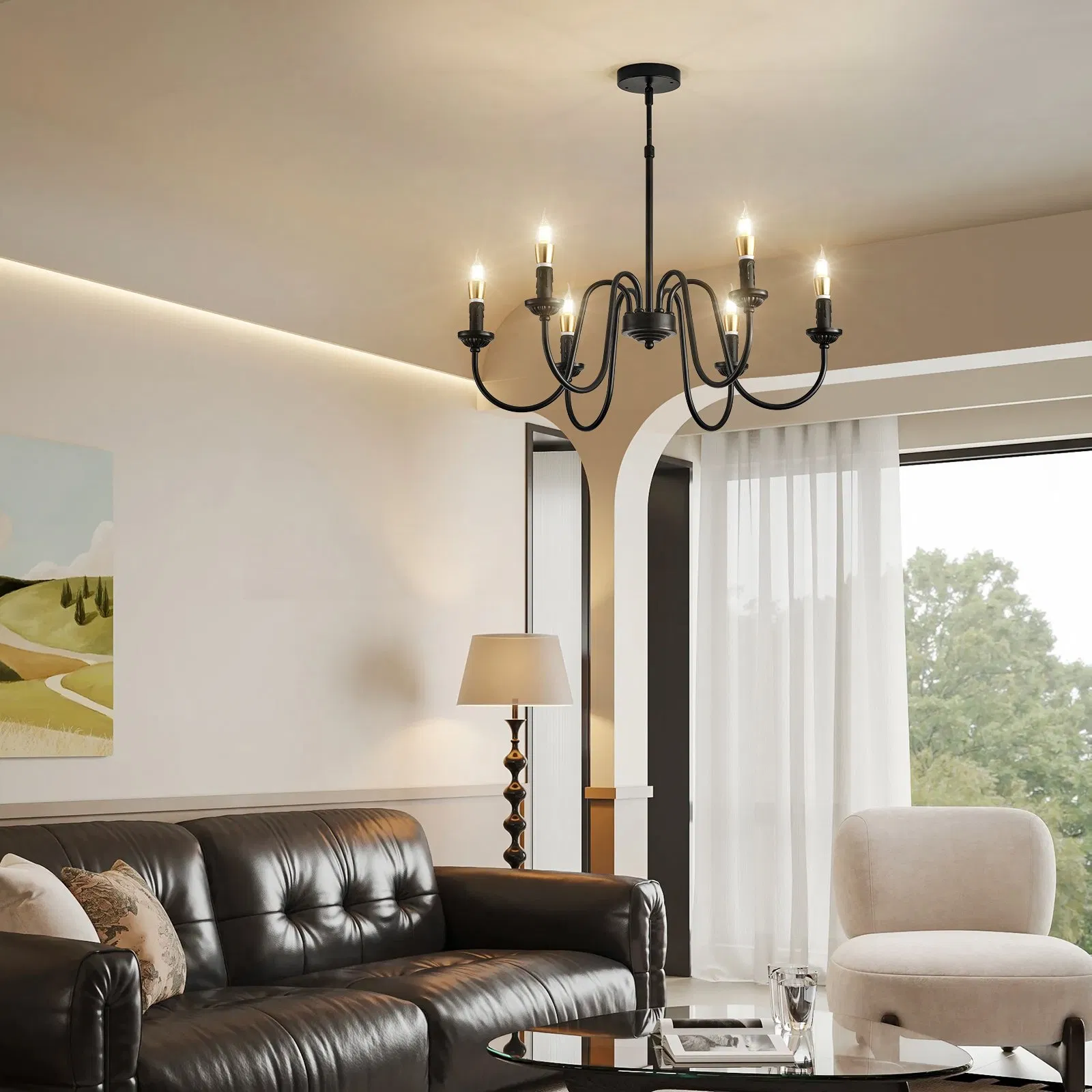 6 Black Pendant Lights Suitable for Living Room, Dining Room, Bedroom, Kitchen E12 Lamp Head