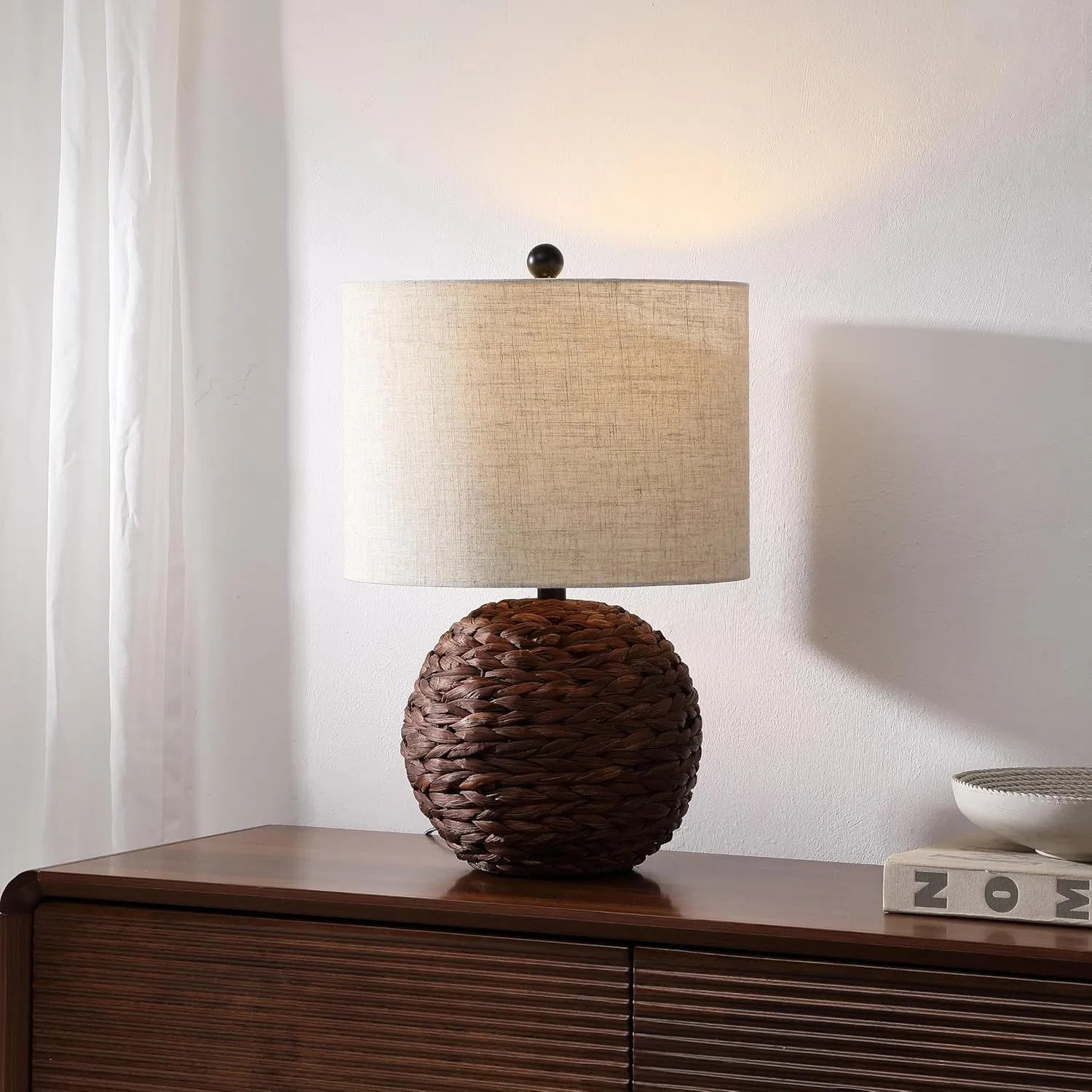 Modern Coastal Woven Rattan Globe LED Living Family Dining Bedroom Hallway Office Table Lamp