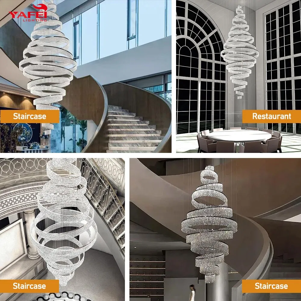 Style Indoor Decoration Hotel Lobby Staircase Villa Crystal LED Ring Luxury Chandelier